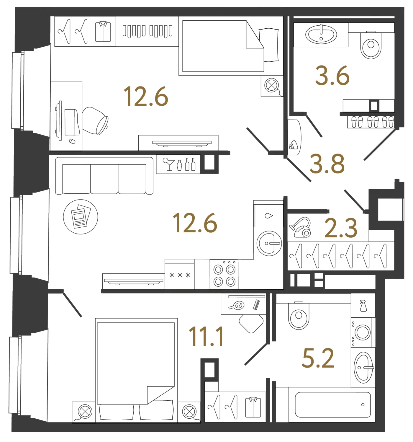 Планировка 2-комнатная 51,2 м² в ЖК «Светоч» · Светоч