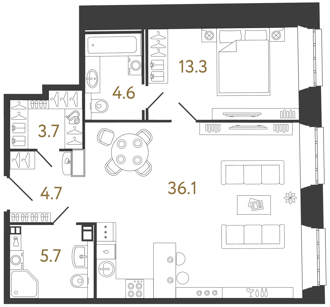 Планировка 1-комнатная 68,1 м² в ЖК «Светоч» · Светоч