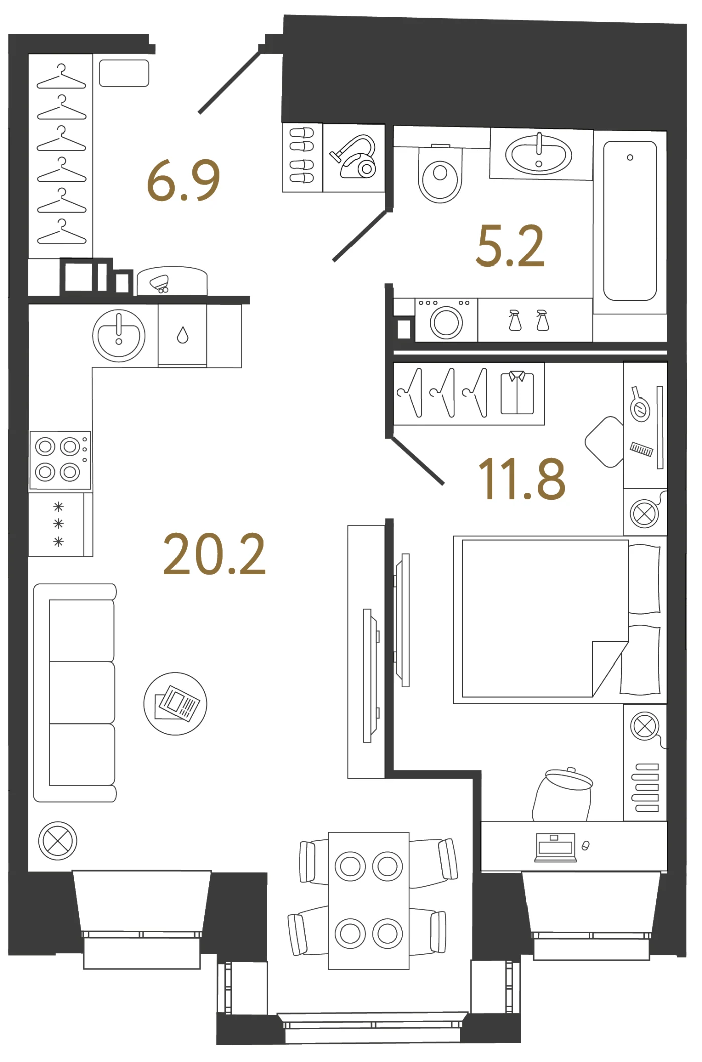 Планировка 1-комнатная 44,1 м² в ЖК «Светоч» · Светоч