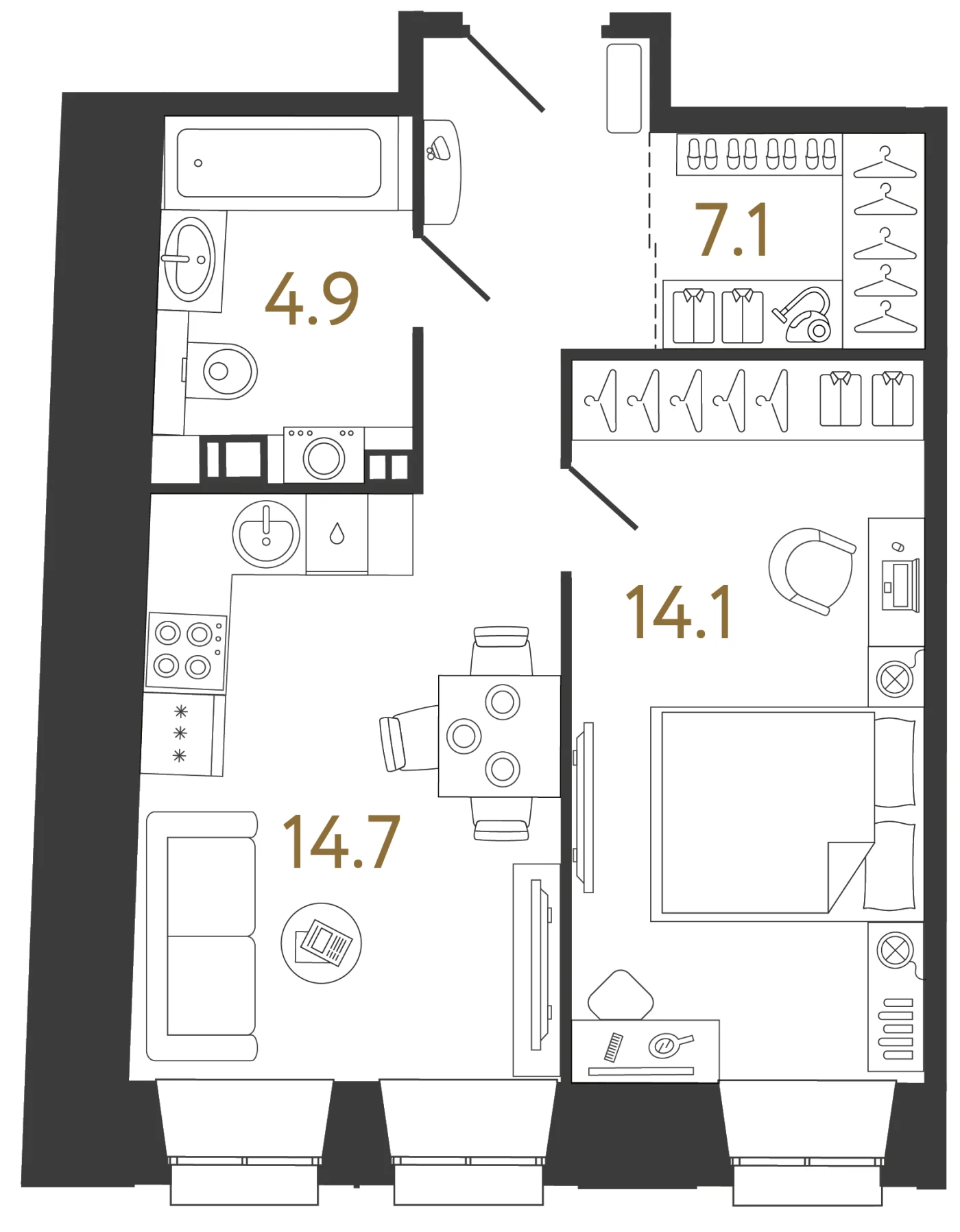 Планировка 1-комнатная 40,8 м² в ЖК «Светоч» · Светоч