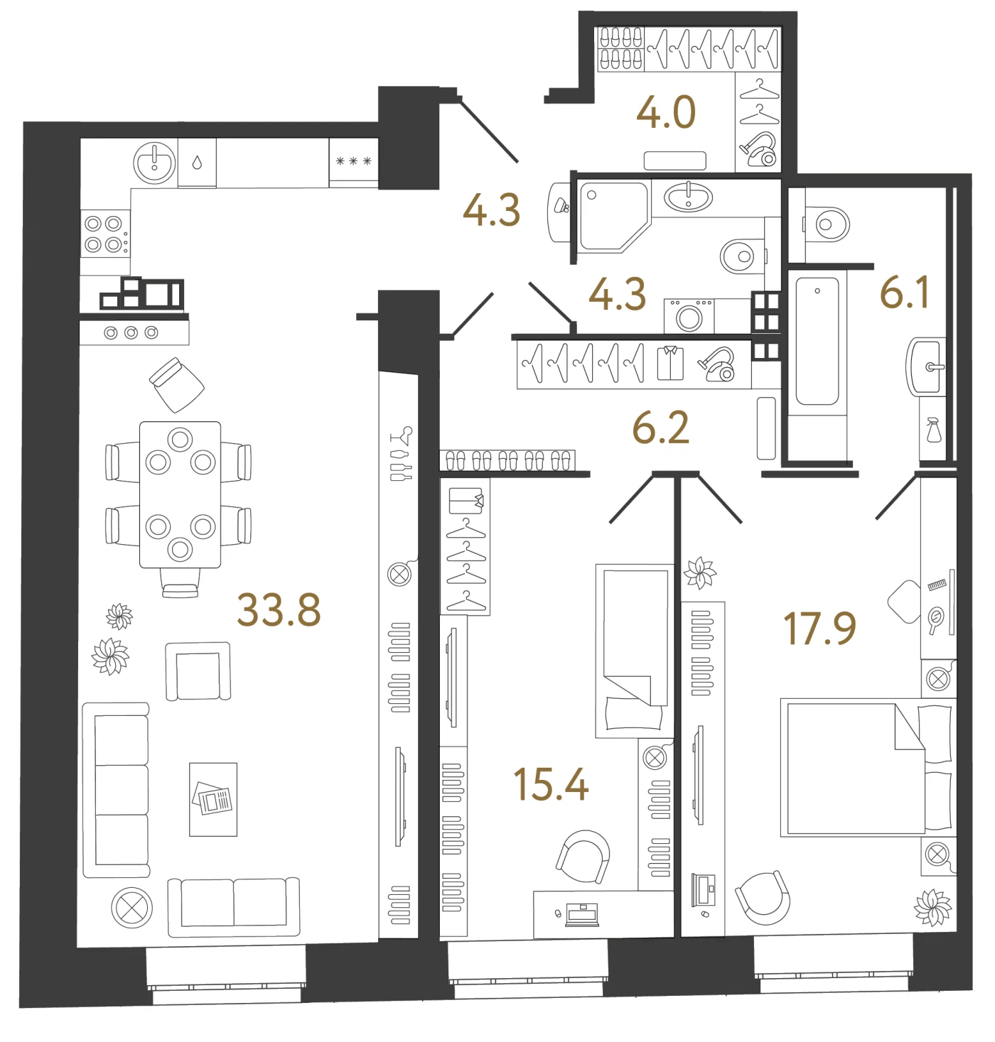 Планировка 2-комнатная 92 м² в ЖК «Светоч» · Светоч