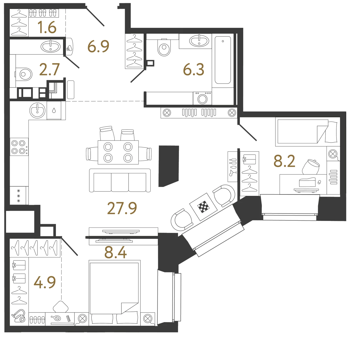 Планировка 2-комнатная 66,9 м² в ЖК «Светоч» · Светоч