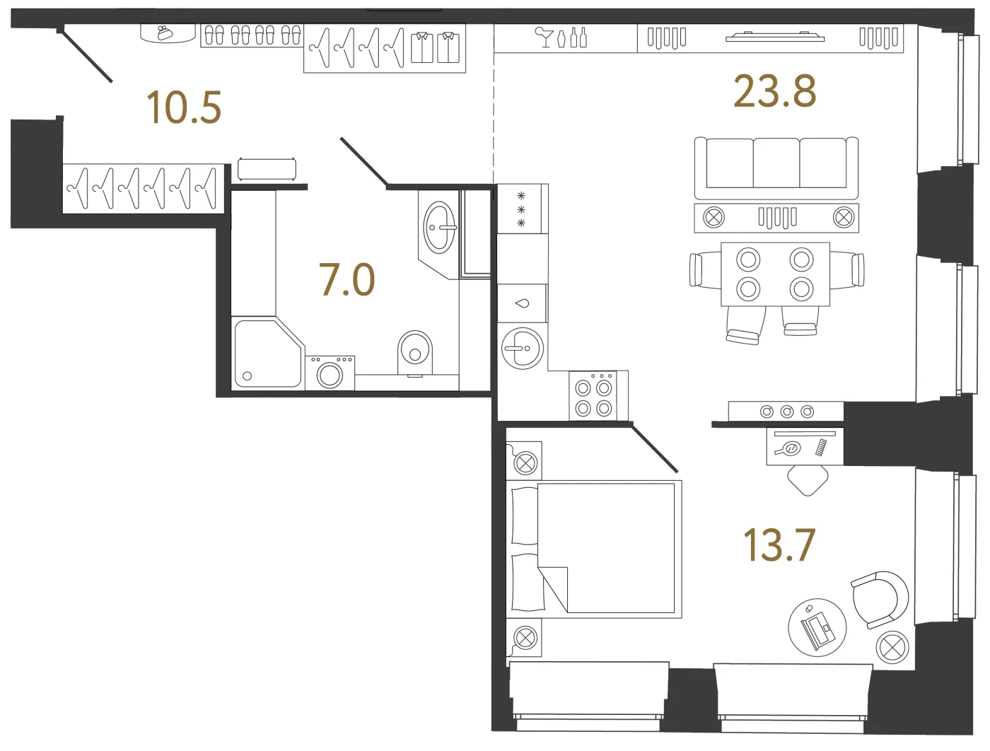 Планировка 1-комнатная 55 м² в ЖК «Светоч» · Светоч