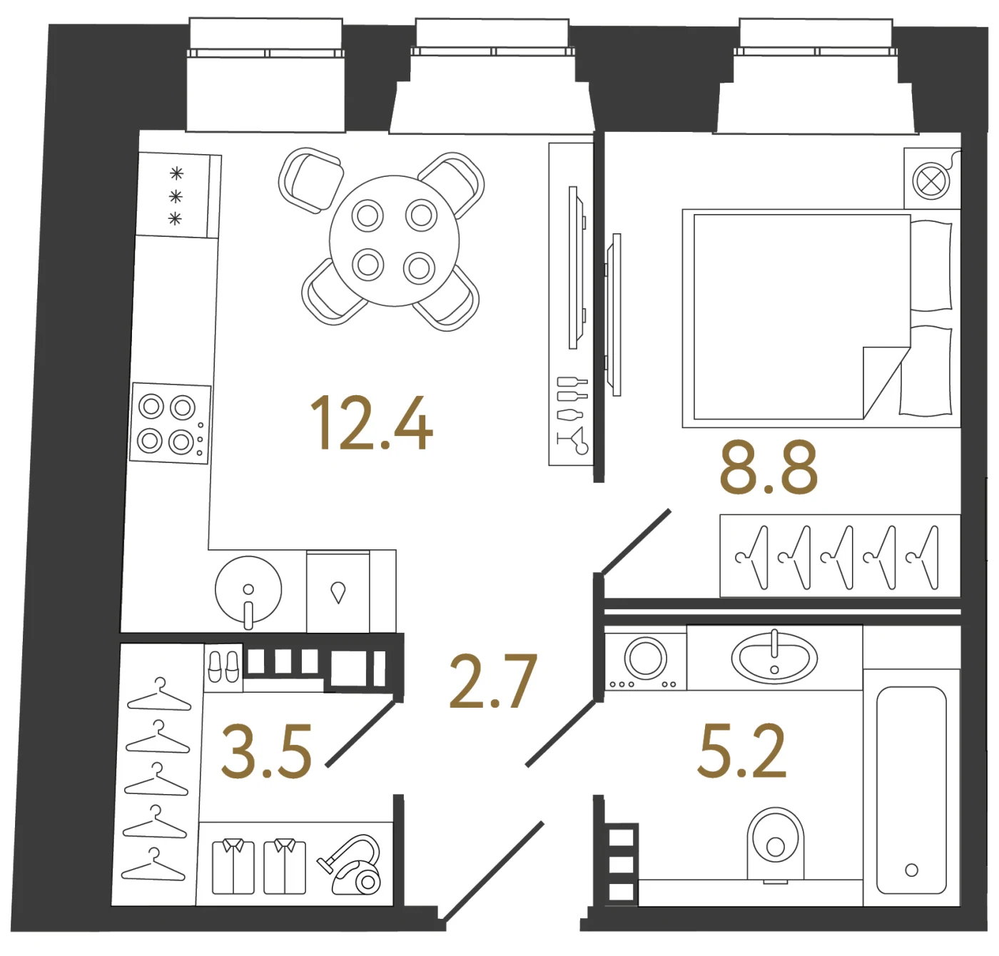 Планировка 1-комнатная 32,6 м² в ЖК «Светоч» · Светоч