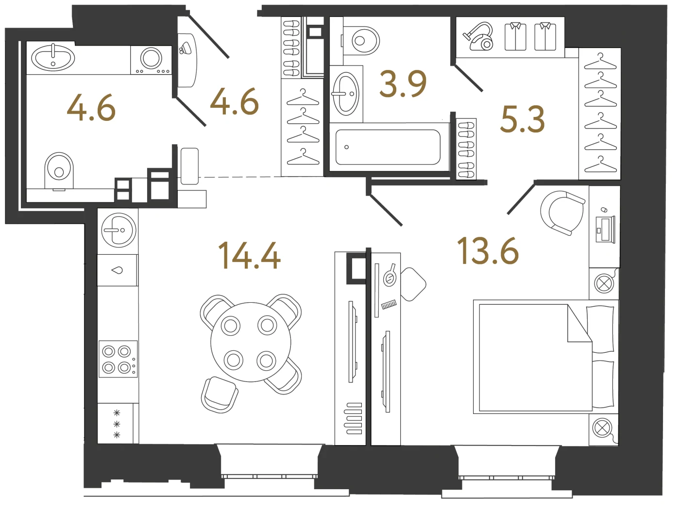 Планировка 1-комнатная 46,4 м² в ЖК «Светоч» · Светоч