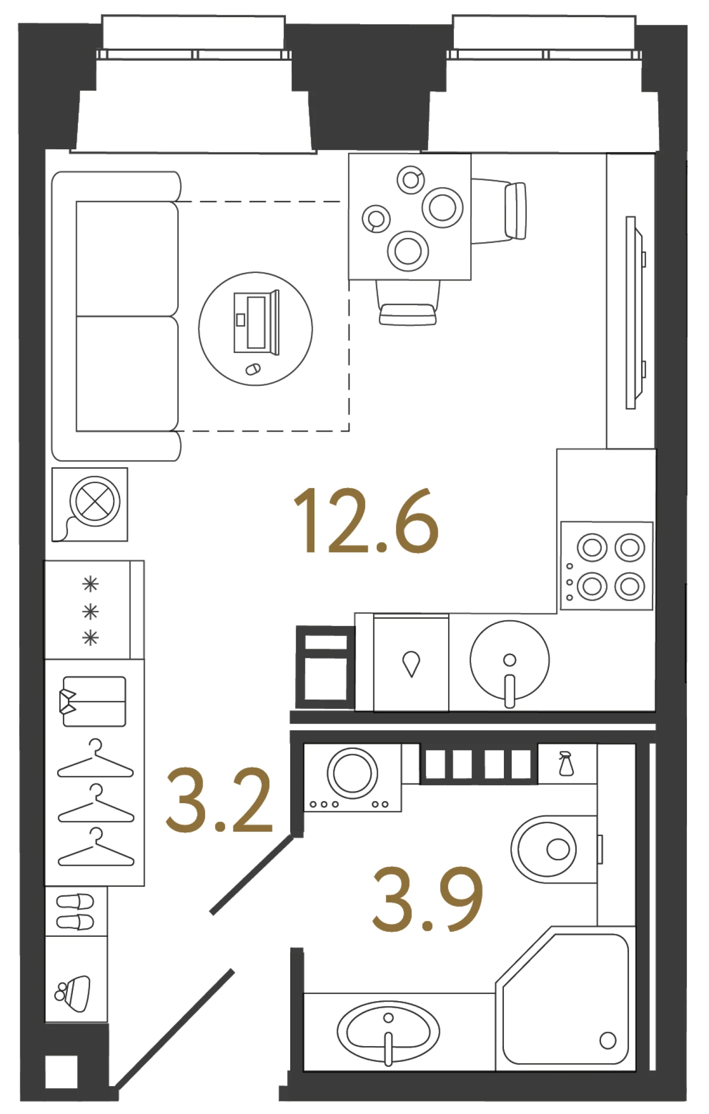 Планировка студия 19,7 м² в ЖК «Светоч» · Светоч