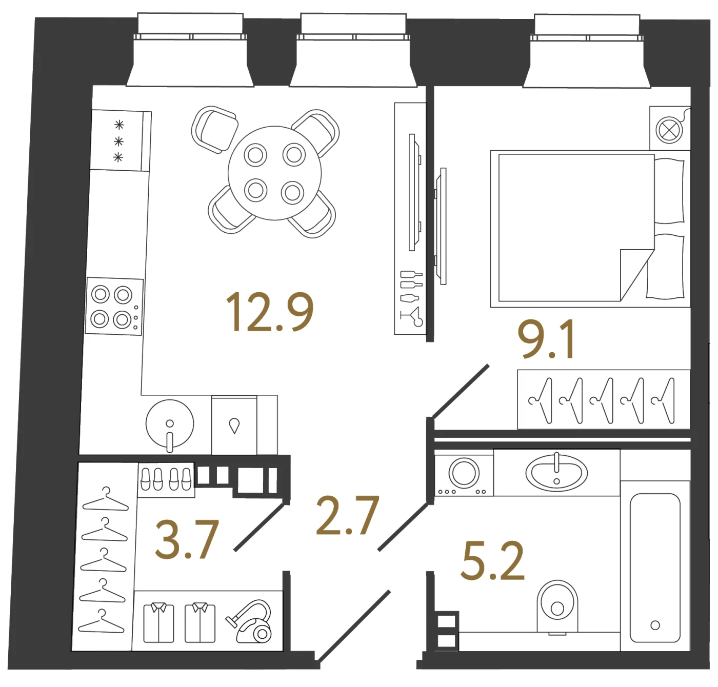 Планировка 1-комнатная 33,6 м² в ЖК «Светоч» · Светоч