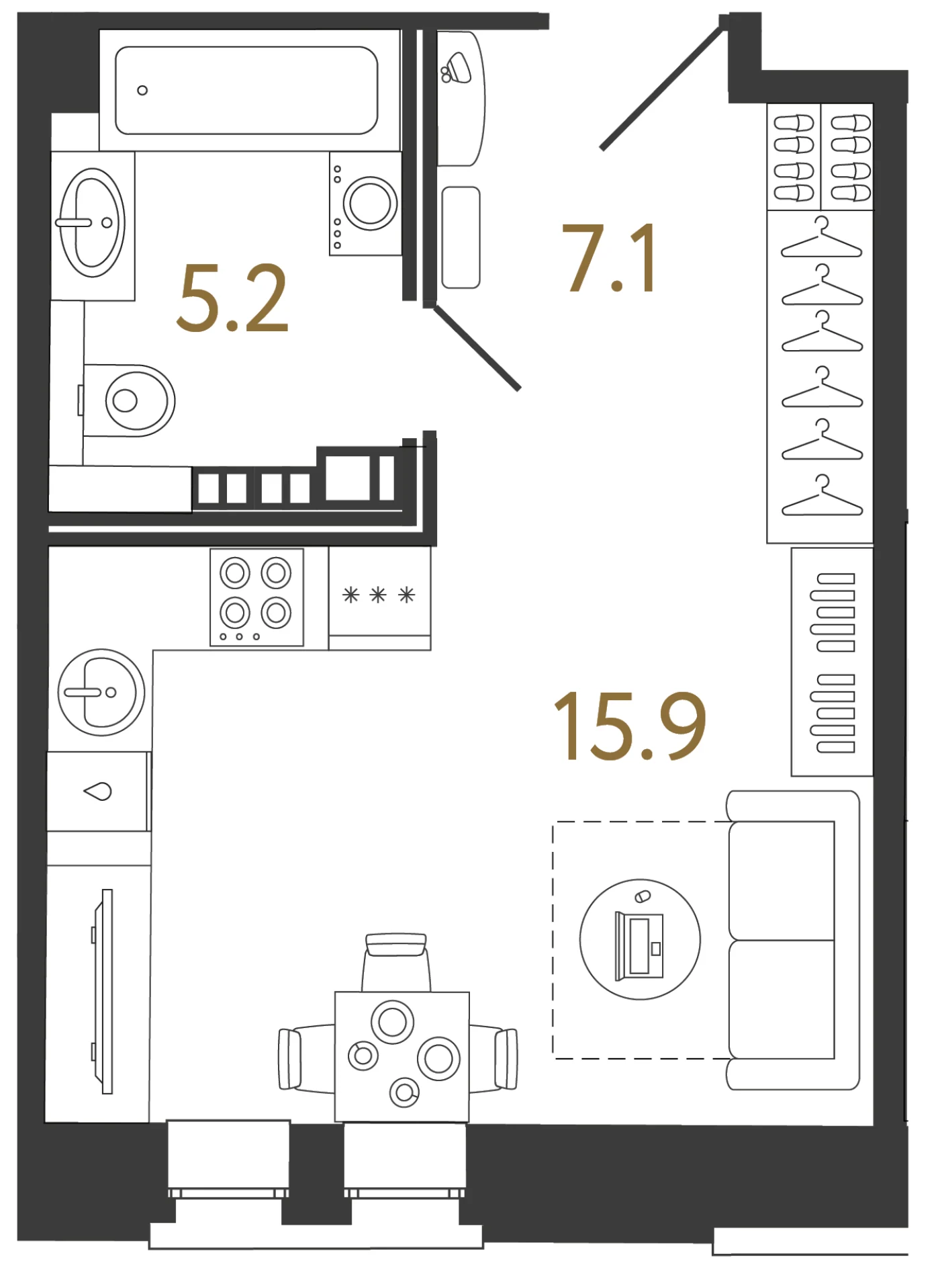Планировка студия 28,2 м² в ЖК «Светоч» · Светоч