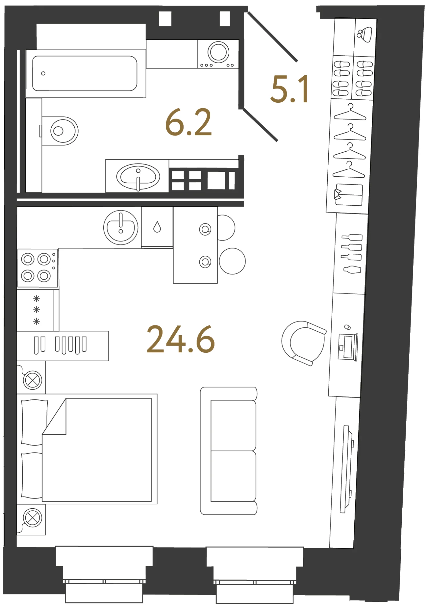 Планировка студия 35,9 м² в ЖК «Светоч» · Светоч