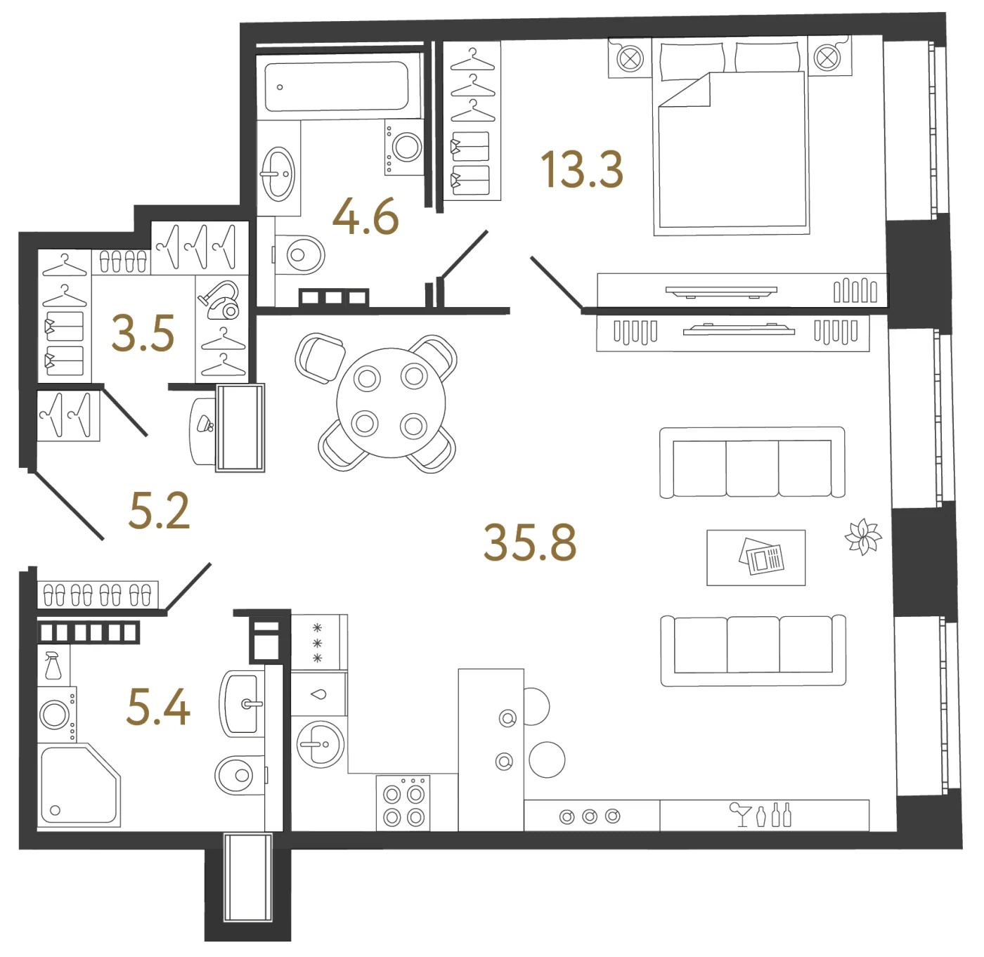Планировка 1-комнатная 67,8 м² в ЖК «Светоч» · Светоч