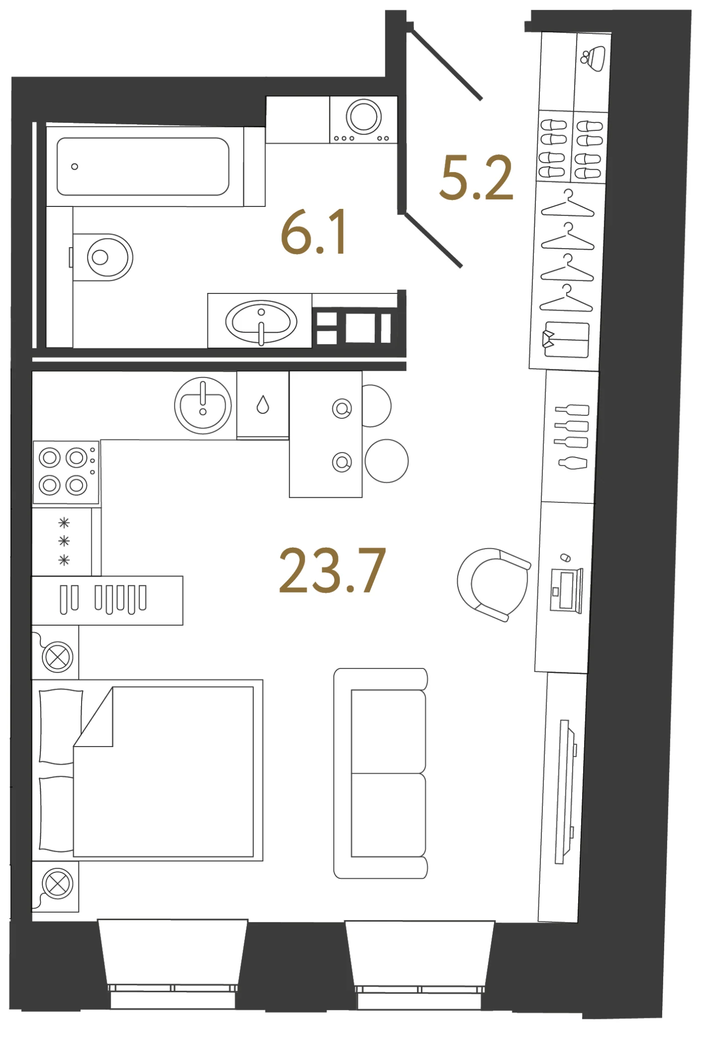 Планировка студия 35 м² в ЖК «Светоч» · Светоч