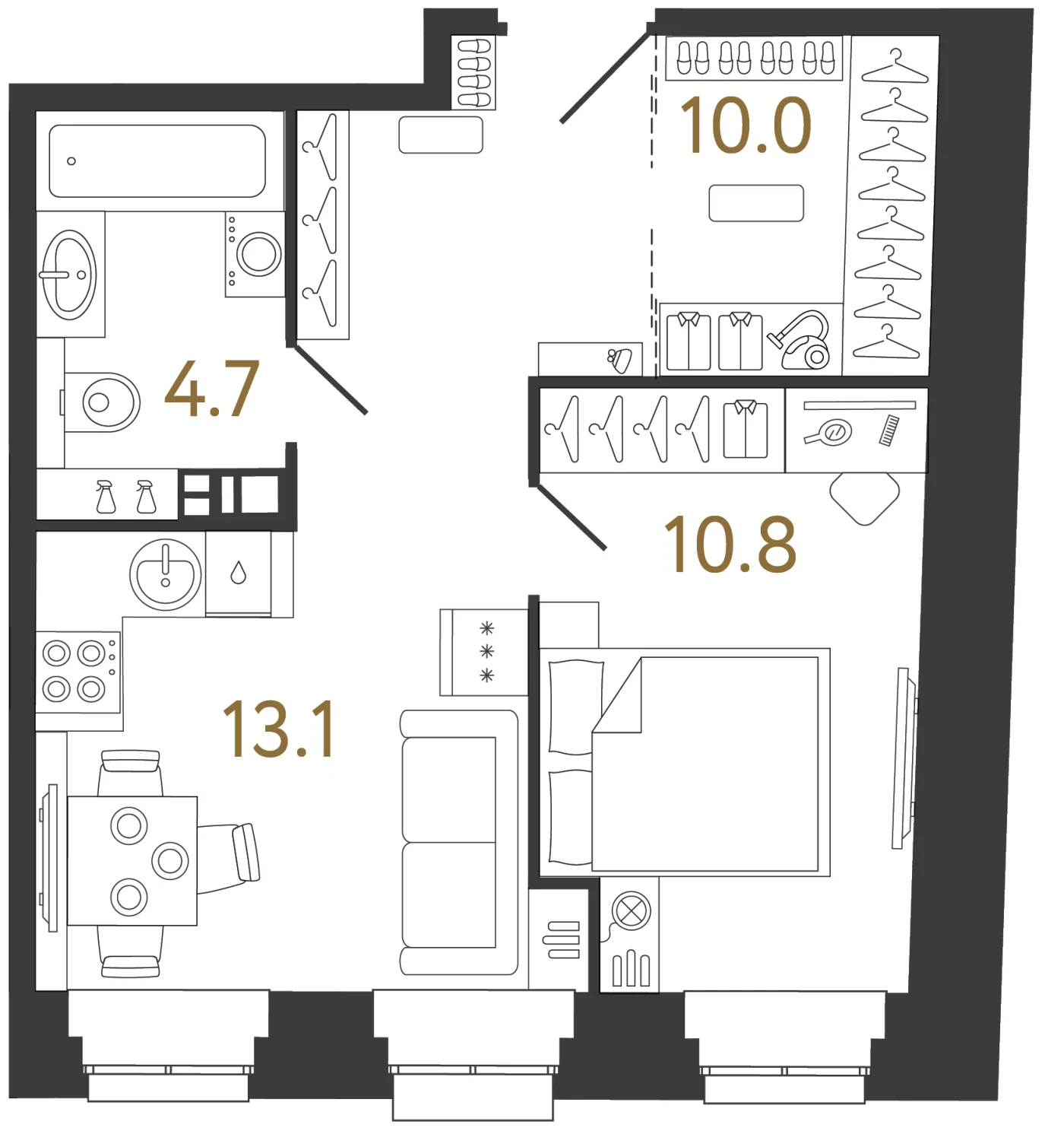 Планировка 1-комнатная 38,6 м² в ЖК «Светоч» · Светоч