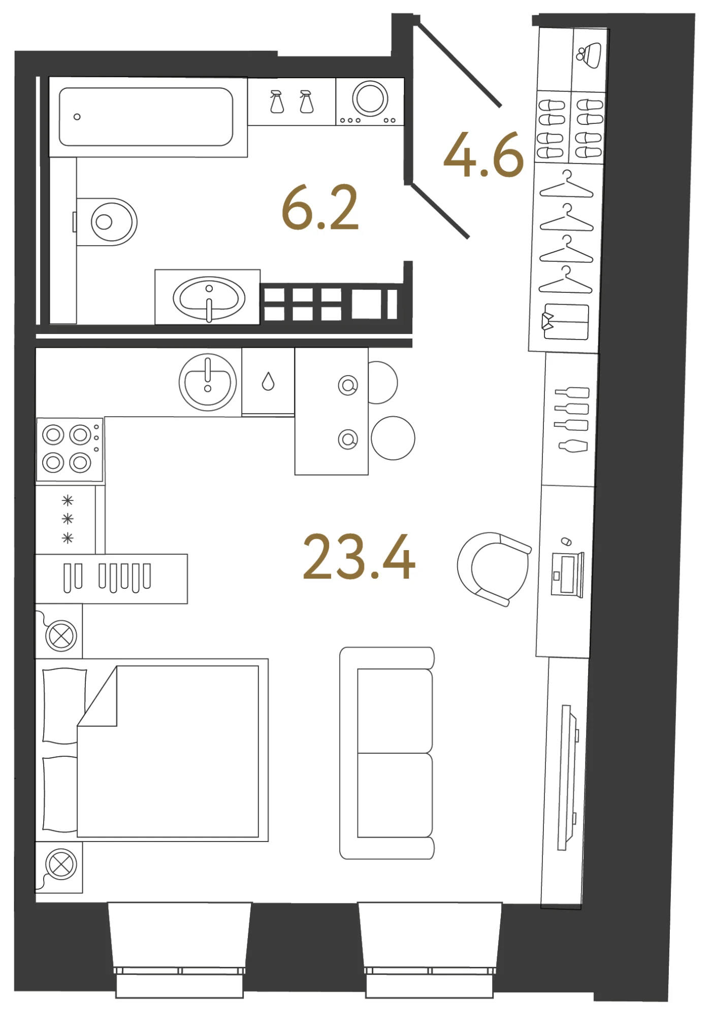 Планировка студия 34,2 м² в ЖК «Светоч» · Светоч