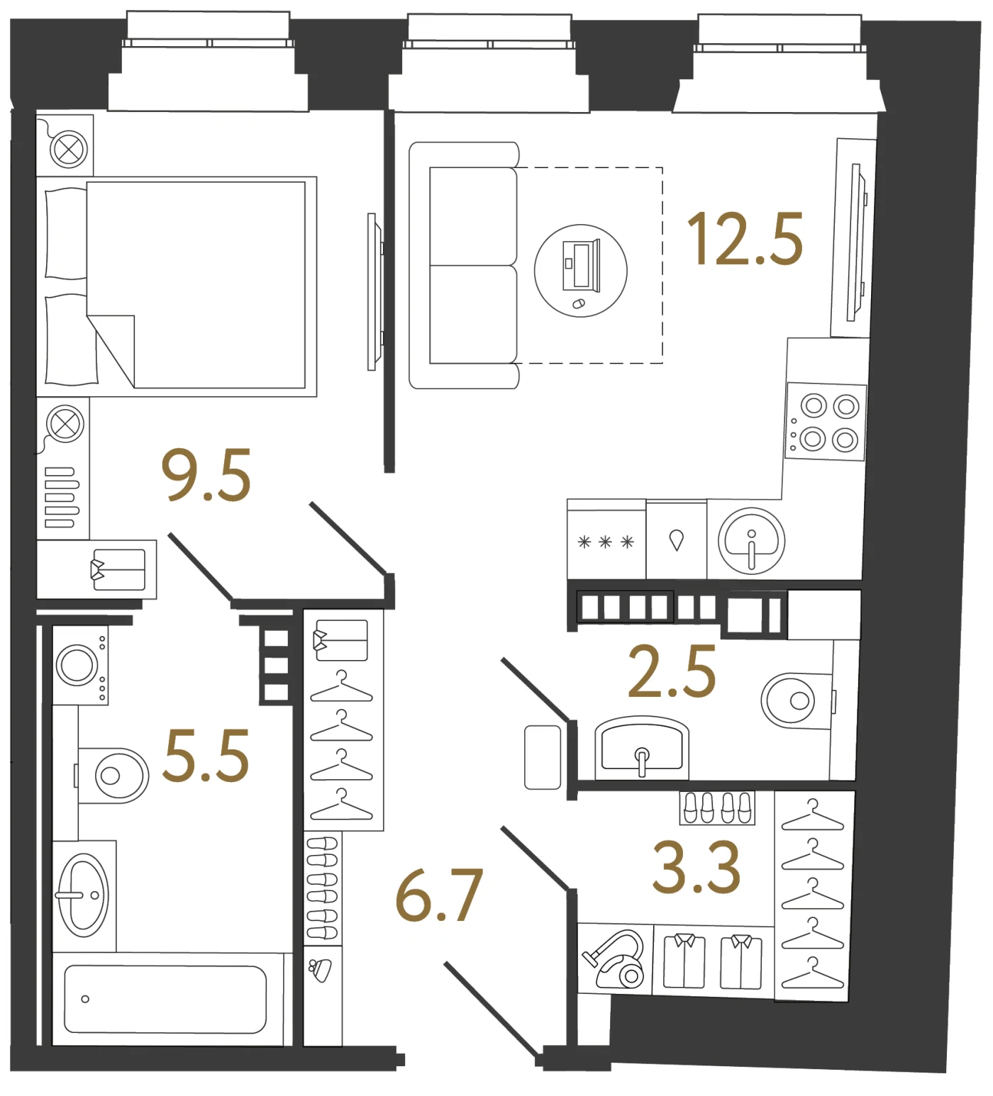 Планировка 1-комнатная 40 м² в ЖК «Светоч» · Светоч